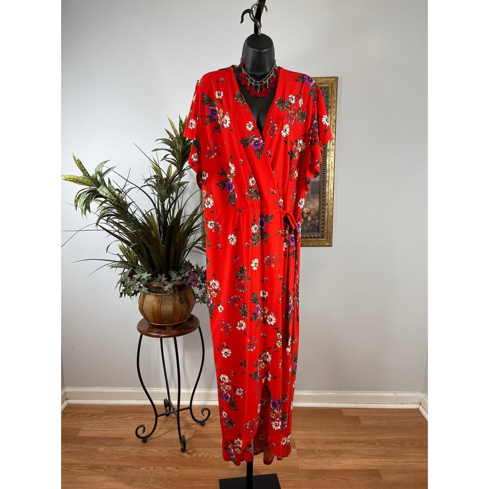 Monteau Maxi Wrap Dress Women's 2X Multi Surplice Neck Romantic Elegance Boho